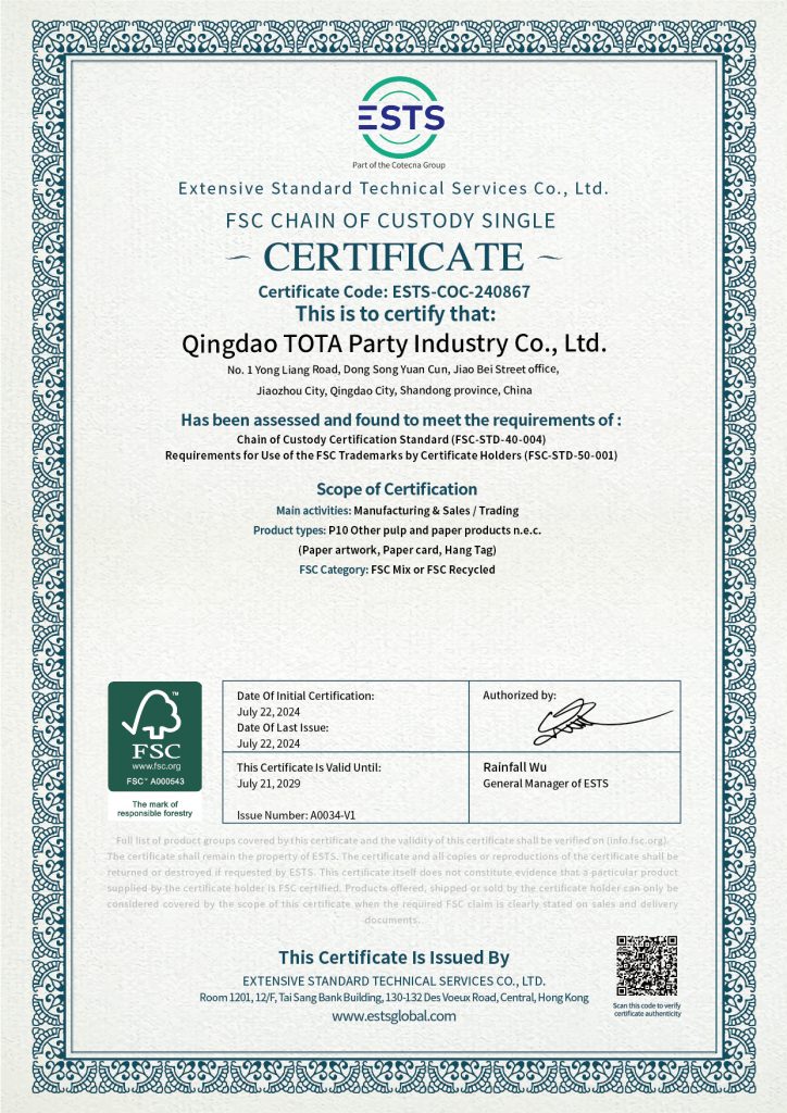 TOTA FSC Certification